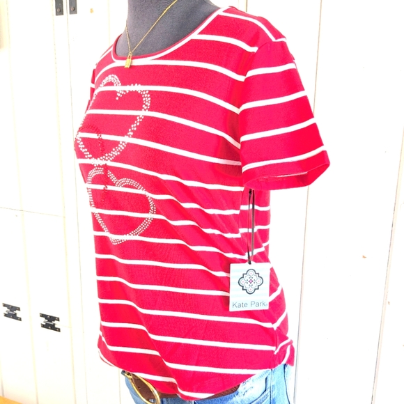 ❤️Kate Park Striped Heart Bling Tee NWT size pet. M - Picture 3 of 11